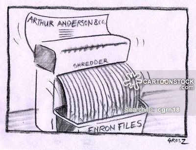 Arthur Andersen & Co found guilty of shredding important files during Enron investigation.